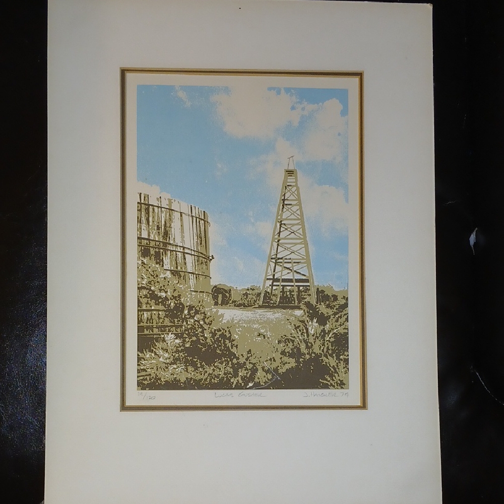 Industrial Landscape Art Print with Blue and Tan Hues